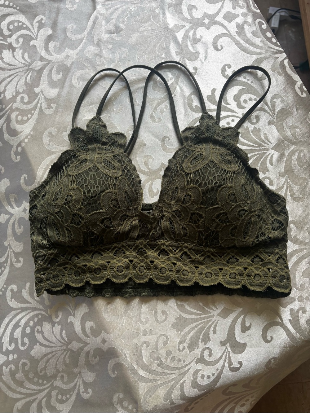 Cherish Olive Green Lace Bralette with Scalloped Trim